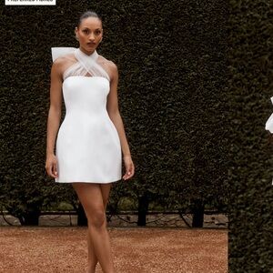 Meshki Maryam Bridal White Mini Bow Dress